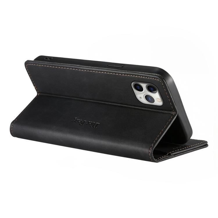For iPhone 11 Pro Max Dierfeng Metal Snap Magnetic RFID Vegan Leather Phone Case
