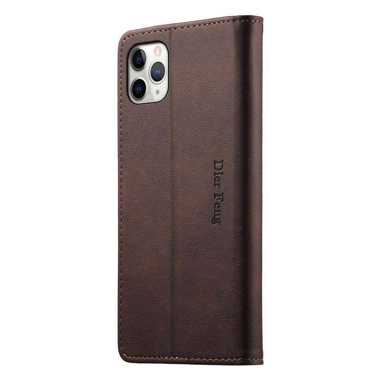 For iPhone 11 Pro Max Dierfeng Metal Snap Magnetic RFID Vegan Leather Phone Case