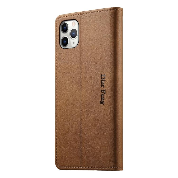 For iPhone 11 Pro Max Dierfeng Metal Snap Magnetic RFID Vegan Leather Phone Case