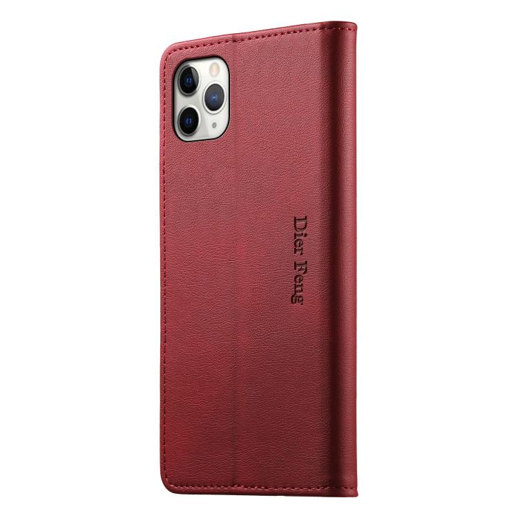 For iPhone 11 Pro Max Dierfeng Metal Snap Magnetic RFID Vegan Leather Phone Case