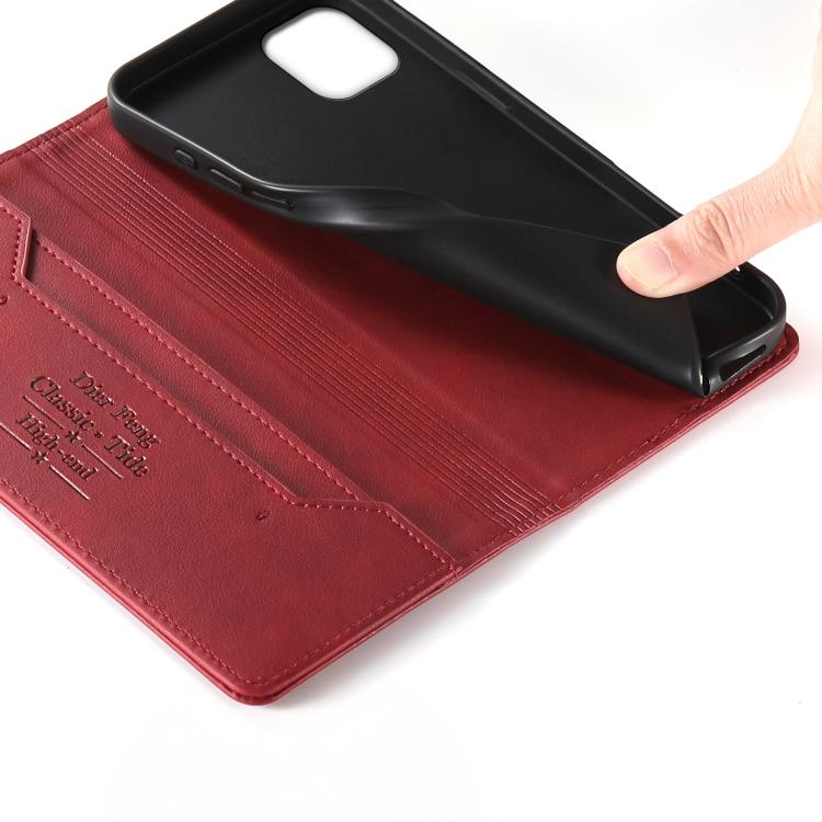 For iPhone 11 Pro Max Dierfeng Metal Snap Magnetic RFID Vegan Leather Phone Case