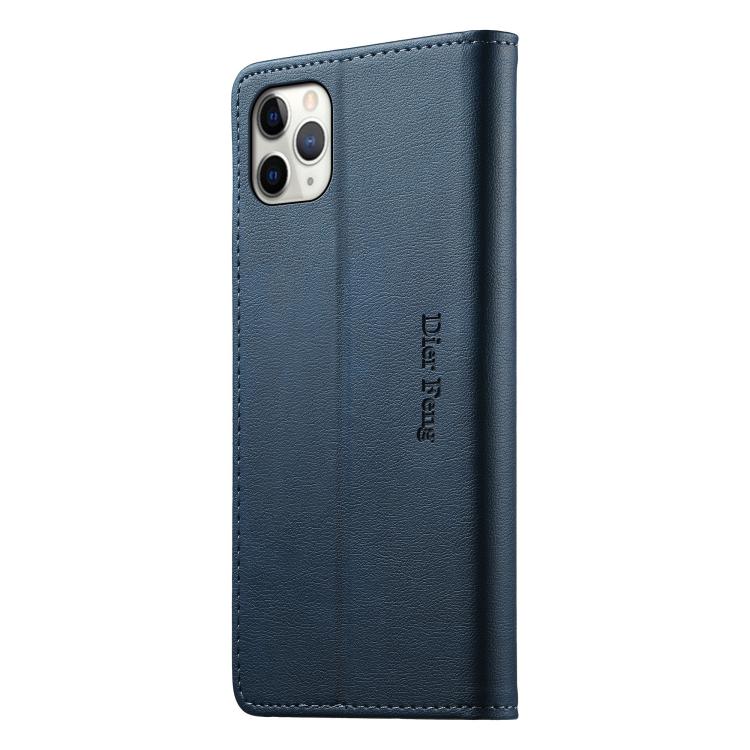 For iPhone 11 Pro Max Dierfeng Metal Snap Magnetic RFID Vegan Leather Phone Case