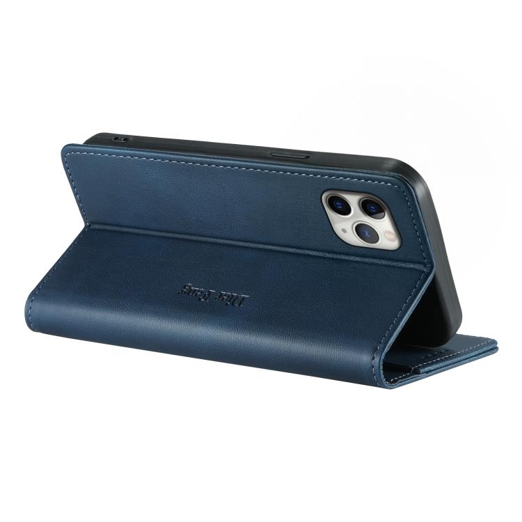 For iPhone 11 Pro Max Dierfeng Metal Snap Magnetic RFID Vegan Leather Phone Case