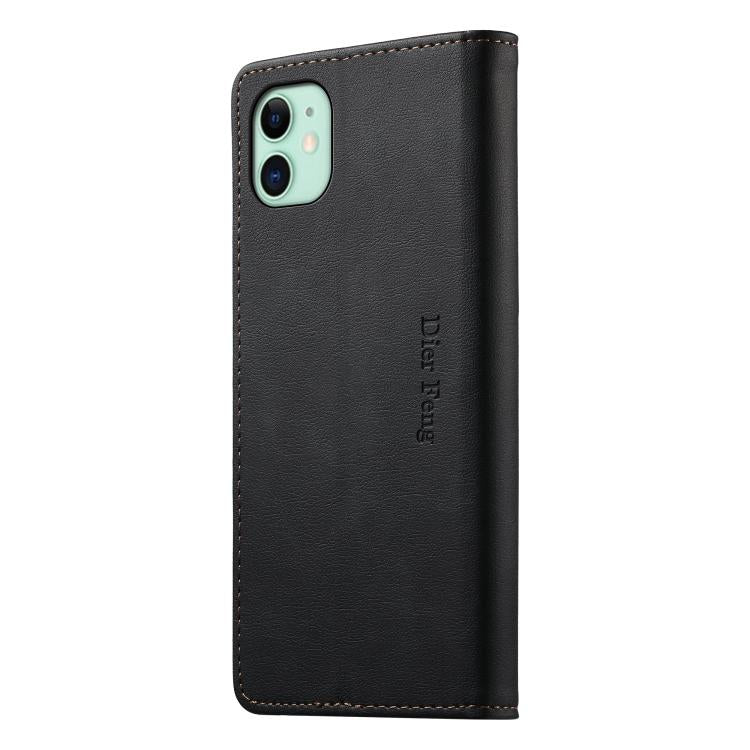 For iPhone 11 Dierfeng Metal Snap Magnetic RFID Vegan Leather Phone Case