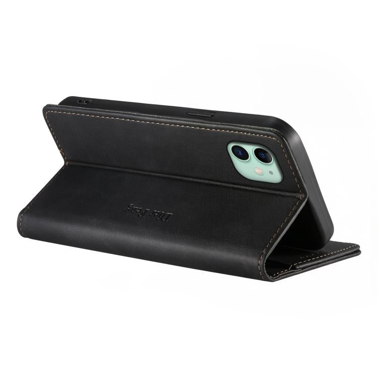 For iPhone 11 Dierfeng Metal Snap Magnetic RFID Vegan Leather Phone Case