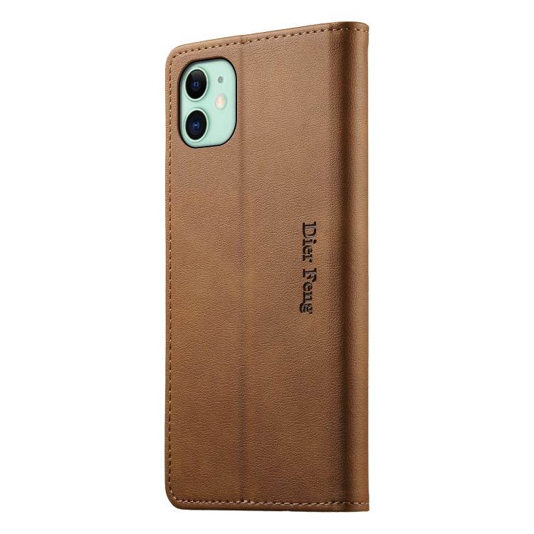 For iPhone 11 Dierfeng Metal Snap Magnetic RFID Vegan Leather Phone Case