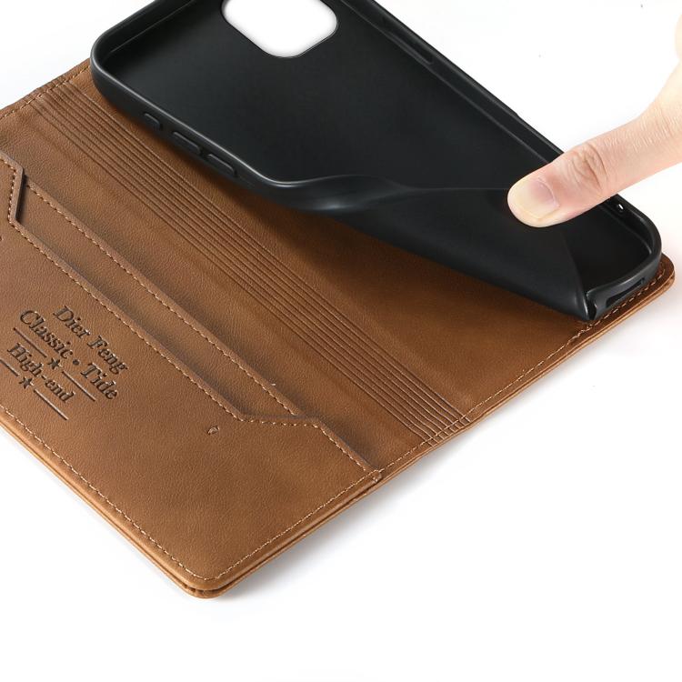 For iPhone 11 Dierfeng Metal Snap Magnetic RFID Vegan Leather Phone Case