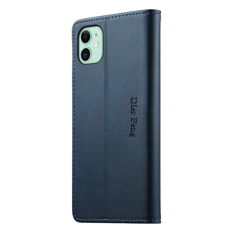 For iPhone 11 Dierfeng Metal Snap Magnetic RFID Vegan Leather Phone Case