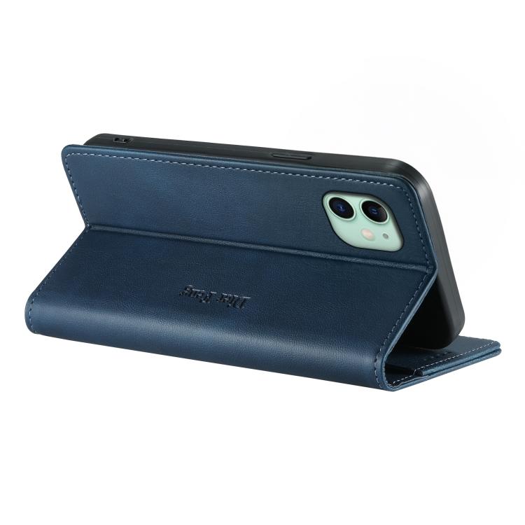 For iPhone 11 Dierfeng Metal Snap Magnetic RFID Vegan Leather Phone Case