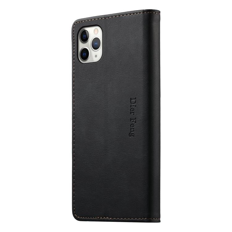 For iPhone 11 Pro Dierfeng Metal Snap Magnetic RFID Vegan Leather Phone Case