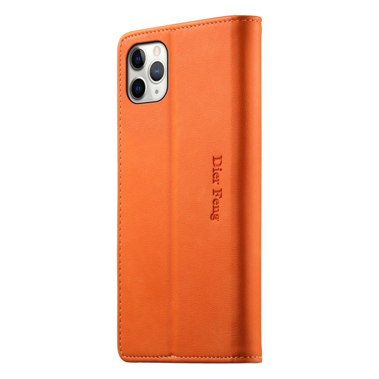 For iPhone 11 Pro Dierfeng Metal Snap Magnetic RFID Vegan Leather Phone Case