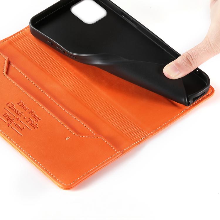 For iPhone 11 Pro Dierfeng Metal Snap Magnetic RFID Vegan Leather Phone Case