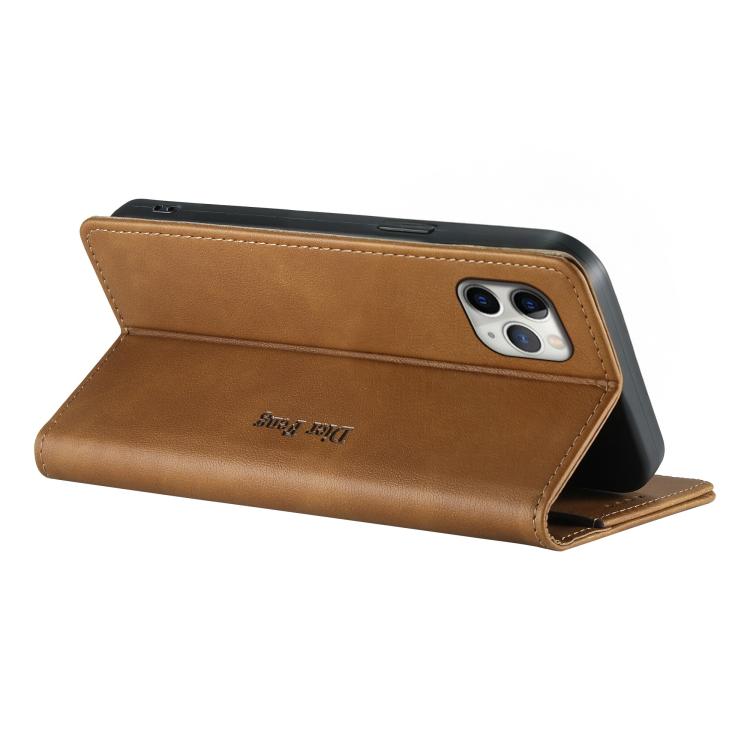 For iPhone 11 Pro Dierfeng Metal Snap Magnetic RFID Vegan Leather Phone Case