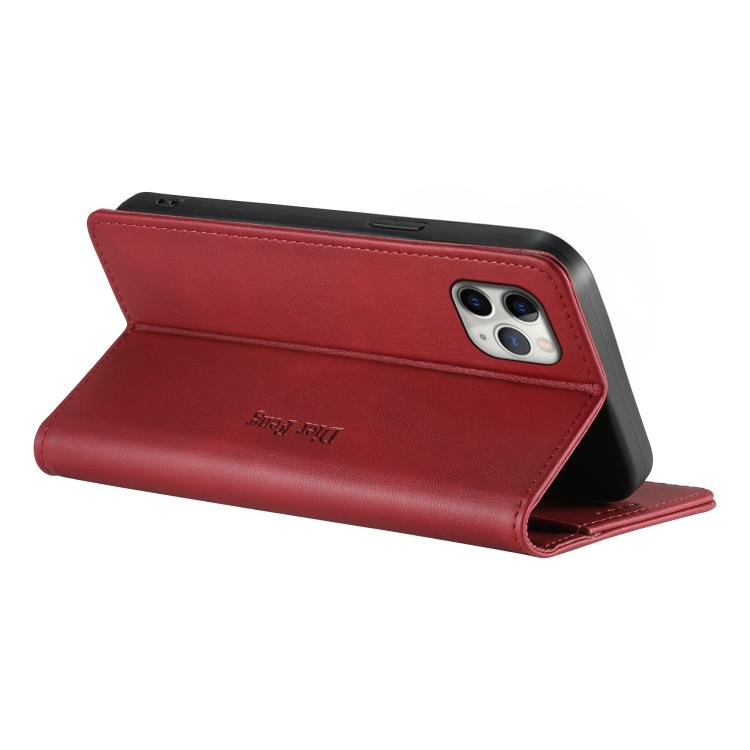 For iPhone 11 Pro Dierfeng Metal Snap Magnetic RFID Vegan Leather Phone Case