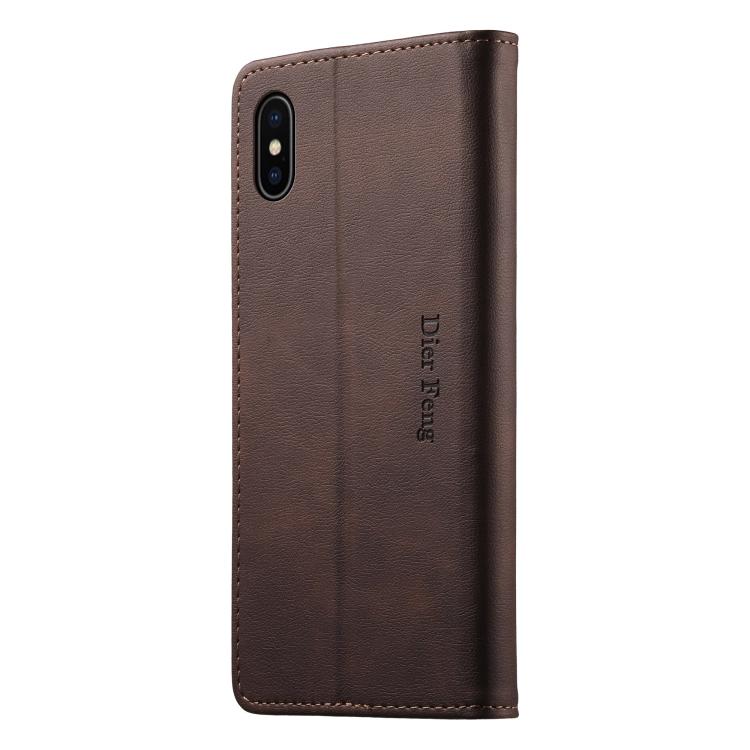 For iPhone X / XS Dierfeng Metal Snap Magnetic RFID Vegan Leather Phone Case