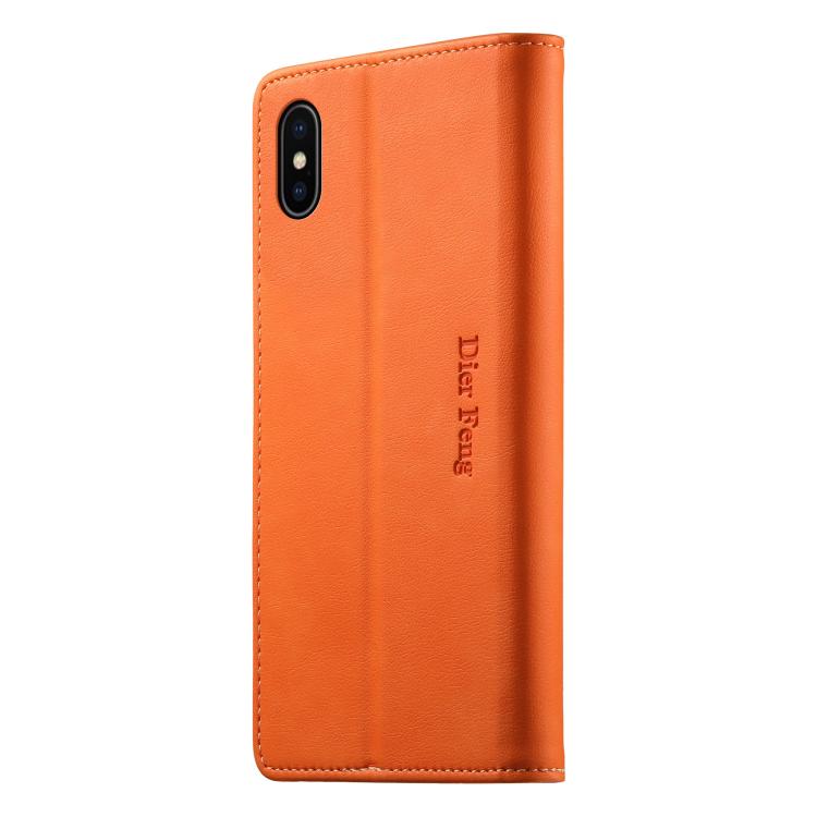 For iPhone X / XS Dierfeng Metal Snap Magnetic RFID Vegan Leather Phone Case