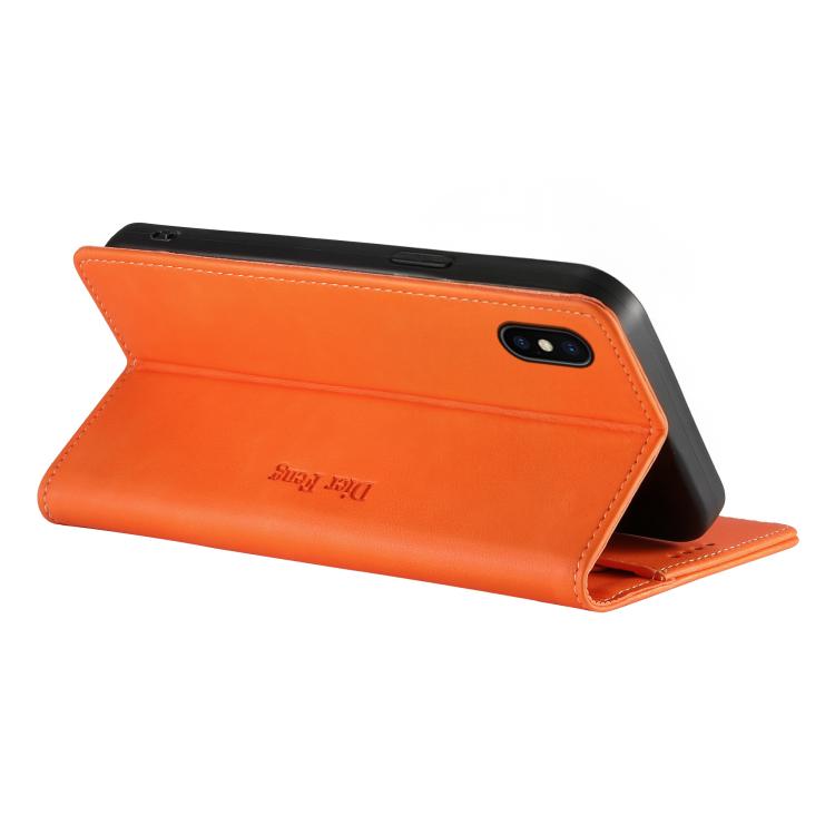 For iPhone X / XS Dierfeng Metal Snap Magnetic RFID Vegan Leather Phone Case