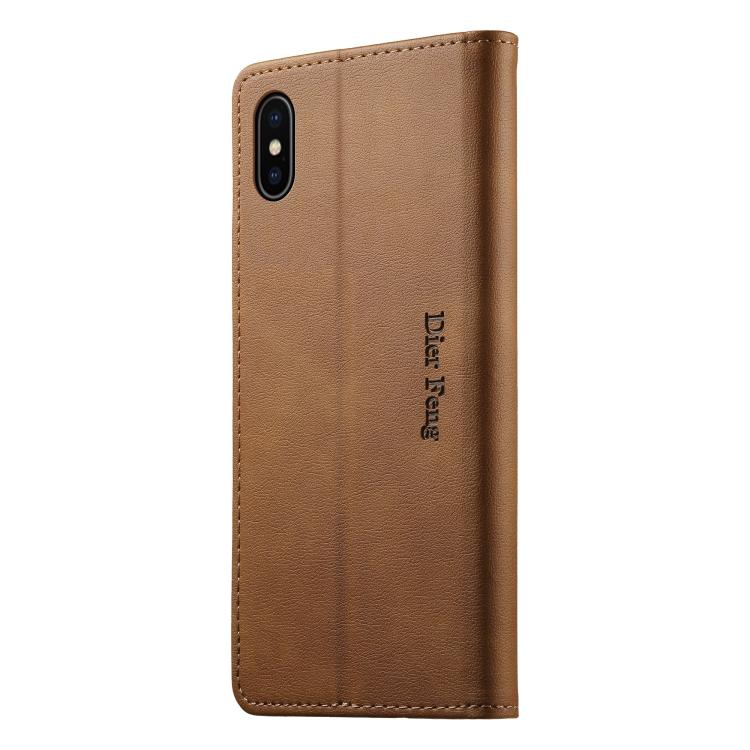 For iPhone X / XS Dierfeng Metal Snap Magnetic RFID Vegan Leather Phone Case