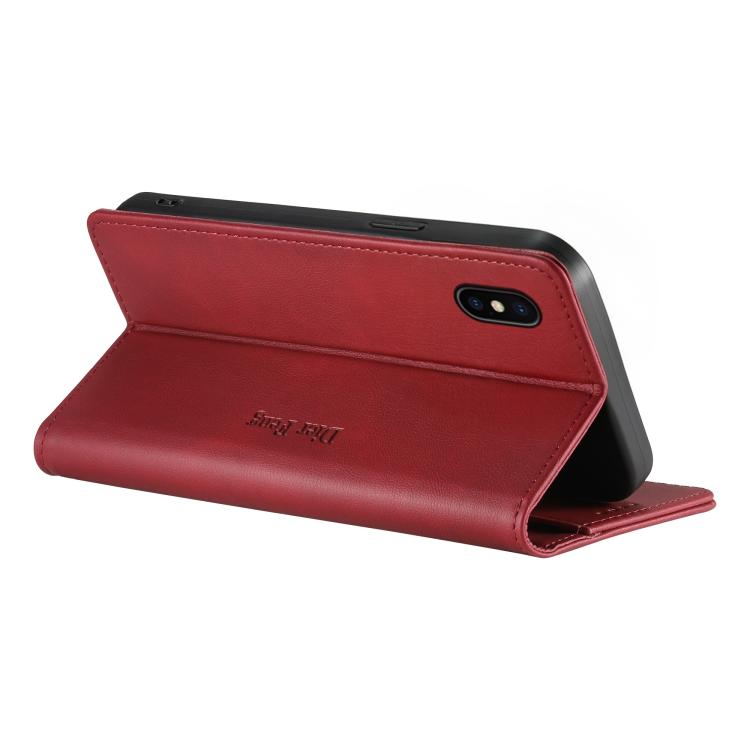 For iPhone X / XS Dierfeng Metal Snap Magnetic RFID Vegan Leather Phone Case