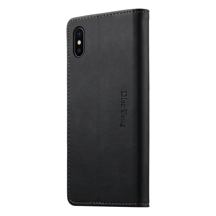 For iPhone XS Max Dierfeng Metal Snap Magnetic RFID Vegan Leather Phone Case