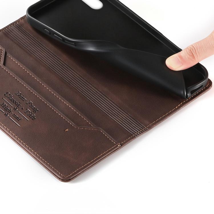 For iPhone XS Max Dierfeng Metal Snap Magnetic RFID Vegan Leather Phone Case