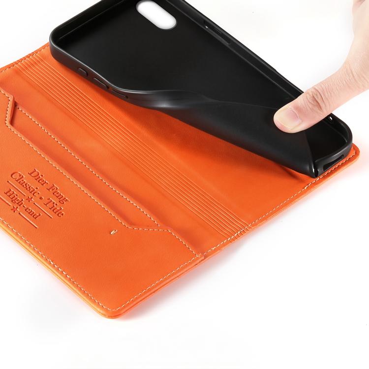 For iPhone XS Max Dierfeng Metal Snap Magnetic RFID Vegan Leather Phone Case