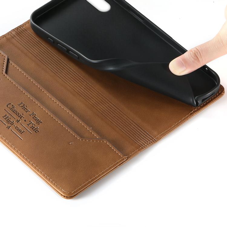 For iPhone XS Max Dierfeng Metal Snap Magnetic RFID Vegan Leather Phone Case