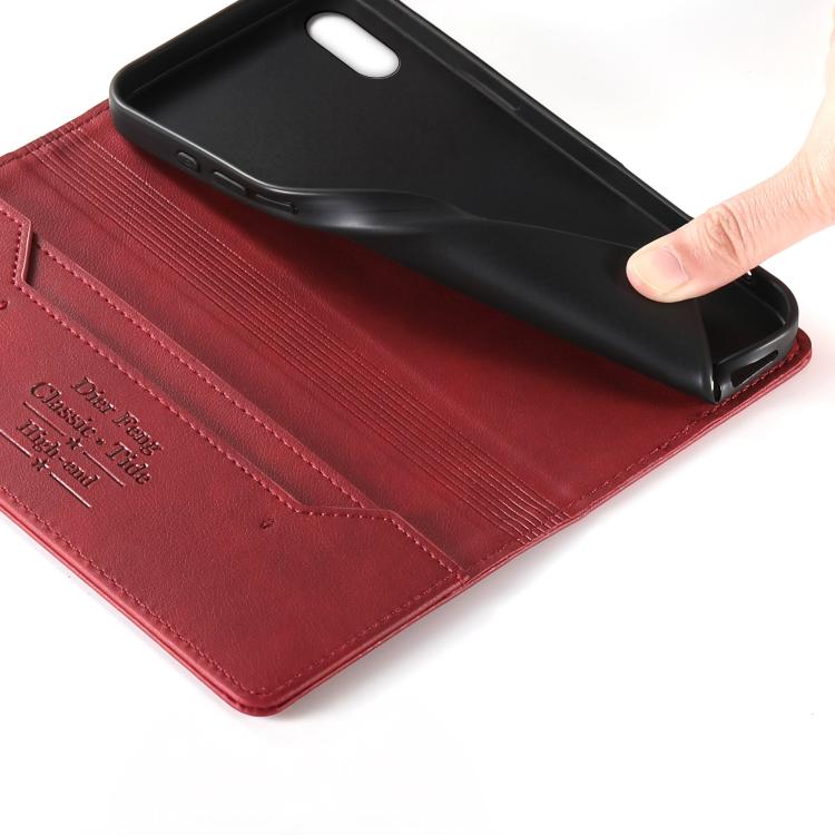 For iPhone XS Max Dierfeng Metal Snap Magnetic RFID Vegan Leather Phone Case