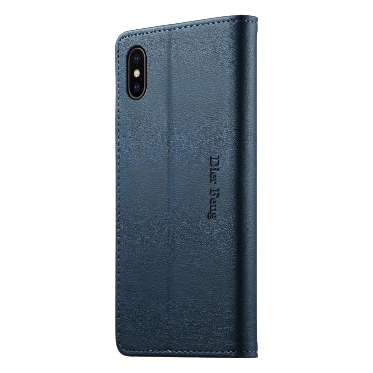 For iPhone XS Max Dierfeng Metal Snap Magnetic RFID Vegan Leather Phone Case