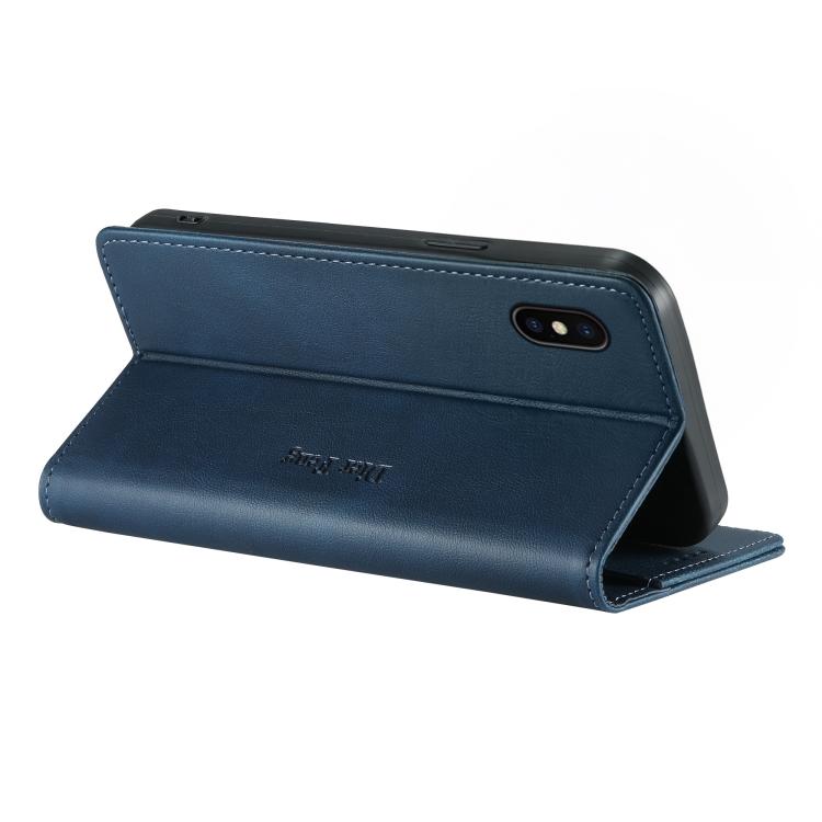For iPhone XS Max Dierfeng Metal Snap Magnetic RFID Vegan Leather Phone Case