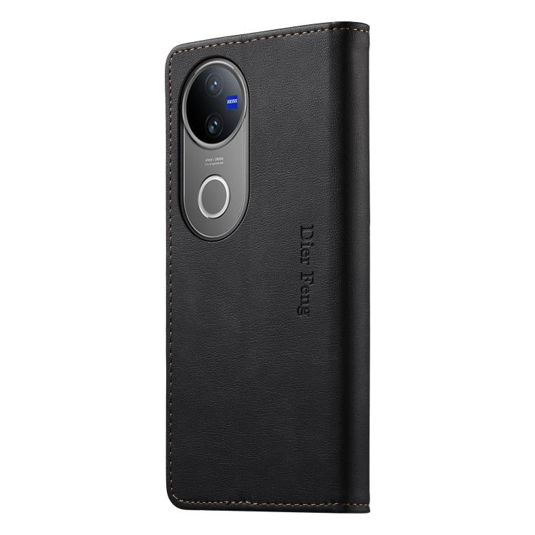 For vivo V50 5G Curved Dierfeng Metal Snap Magnetic RFID Vegan Leather Phone Case