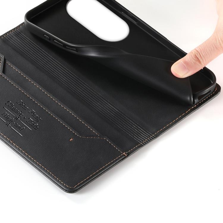 For vivo V50 5G Curved Dierfeng Metal Snap Magnetic RFID Vegan Leather Phone Case