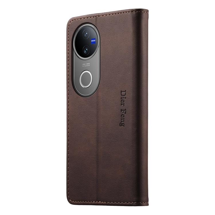 For vivo V50 5G Curved Dierfeng Metal Snap Magnetic RFID Vegan Leather Phone Case