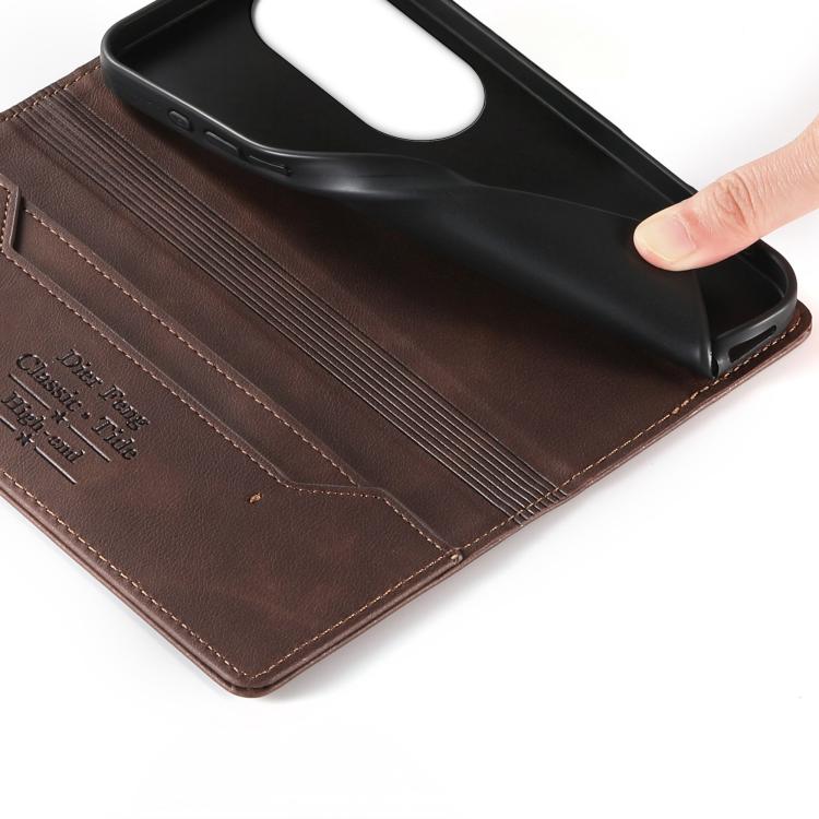For vivo V50 5G Curved Dierfeng Metal Snap Magnetic RFID Vegan Leather Phone Case