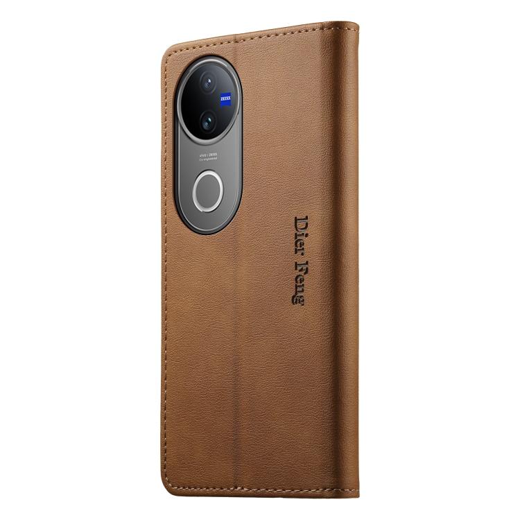 For vivo V50 5G Curved Dierfeng Metal Snap Magnetic RFID Vegan Leather Phone Case