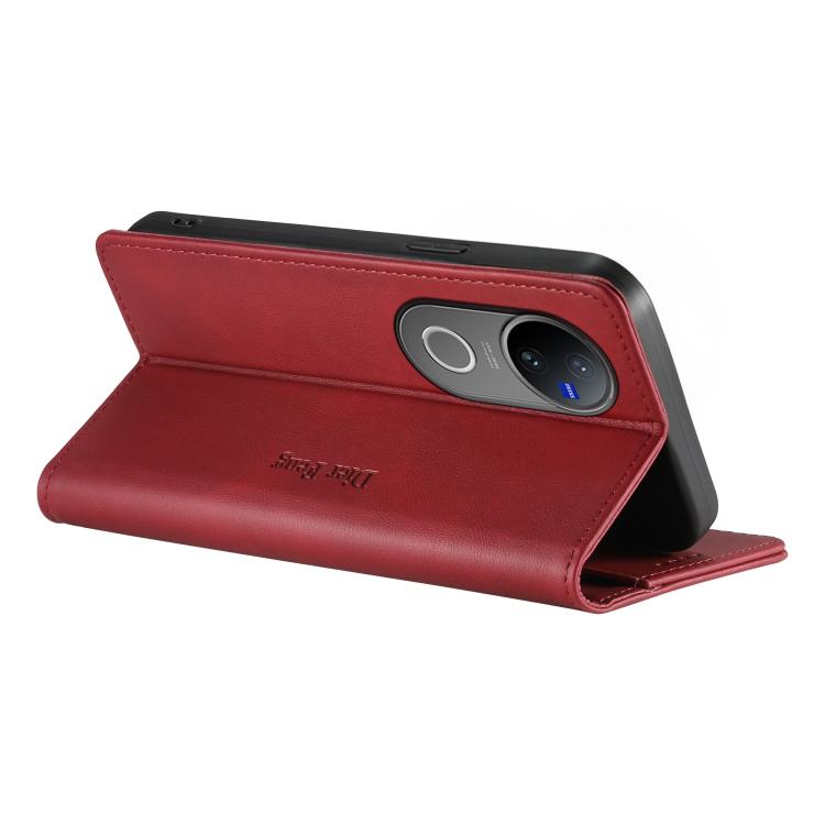 For vivo V50 5G Curved Dierfeng Metal Snap Magnetic RFID Vegan Leather Phone Case