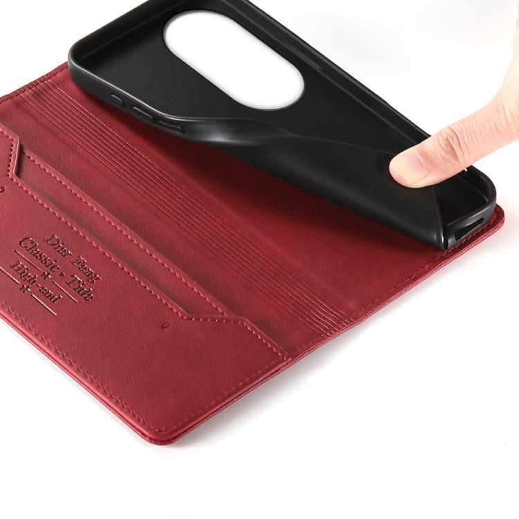 For vivo V50 5G Curved Dierfeng Metal Snap Magnetic RFID Vegan Leather Phone Case