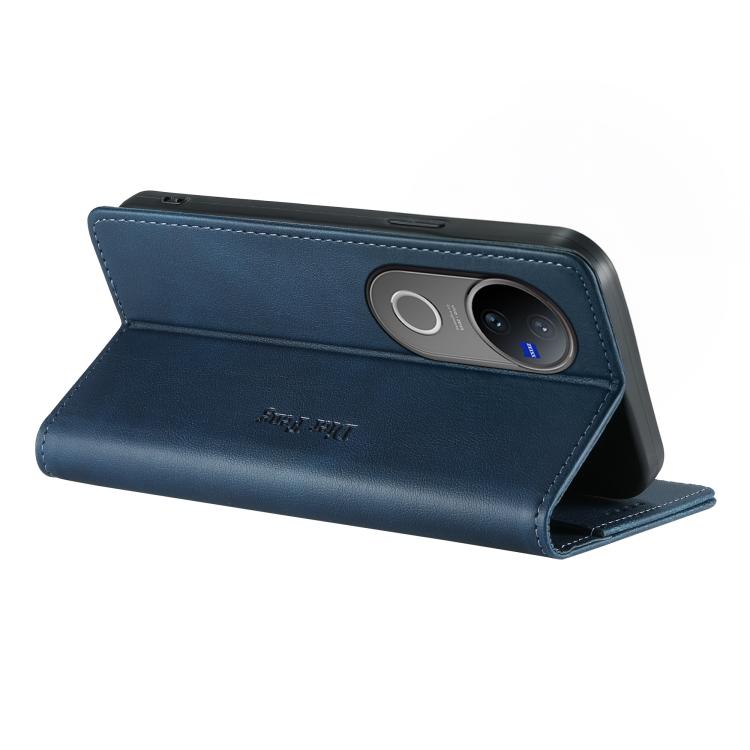 For vivo V50 5G Curved Dierfeng Metal Snap Magnetic RFID Vegan Leather Phone Case
