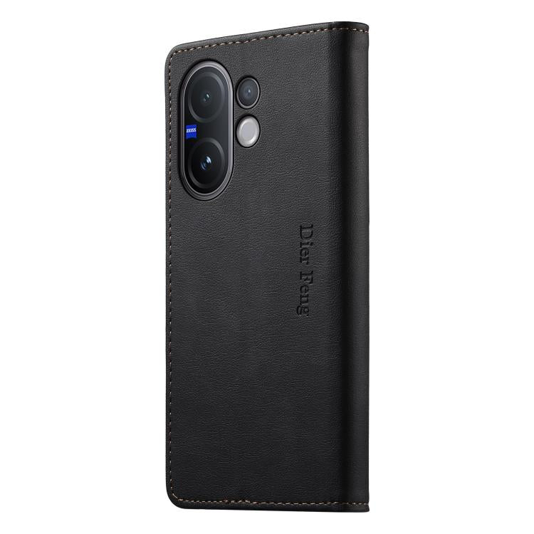 For vivo V60 5G Dierfeng Metal Snap Magnetic RFID Vegan Leather Phone Case