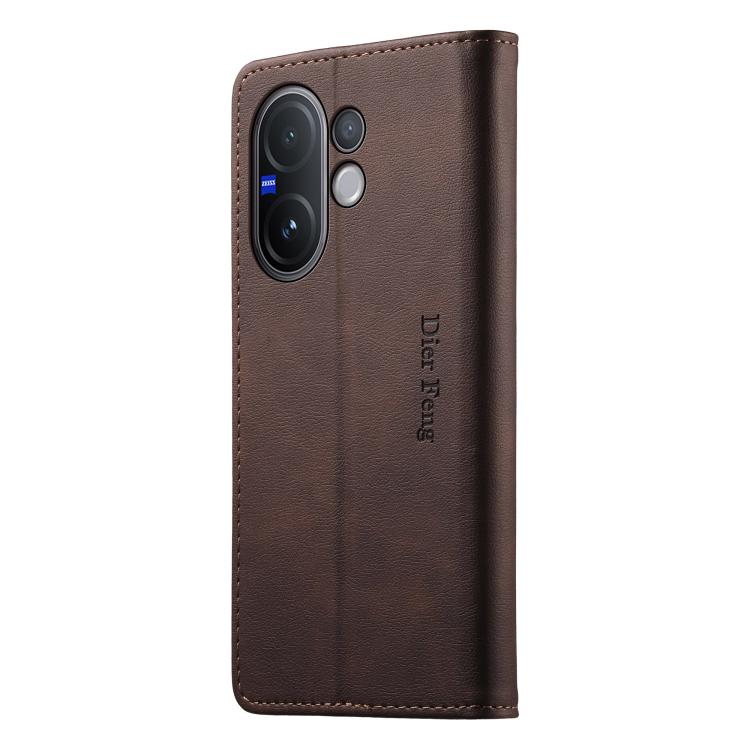 For vivo V60 5G Dierfeng Metal Snap Magnetic RFID Vegan Leather Phone Case