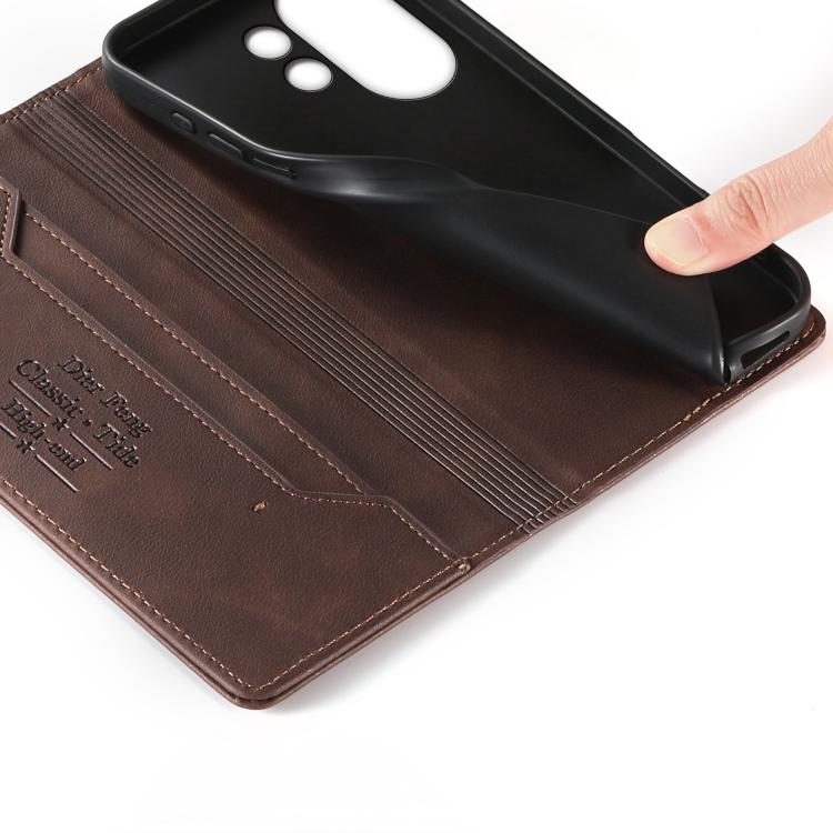 For vivo V60 5G Dierfeng Metal Snap Magnetic RFID Vegan Leather Phone Case