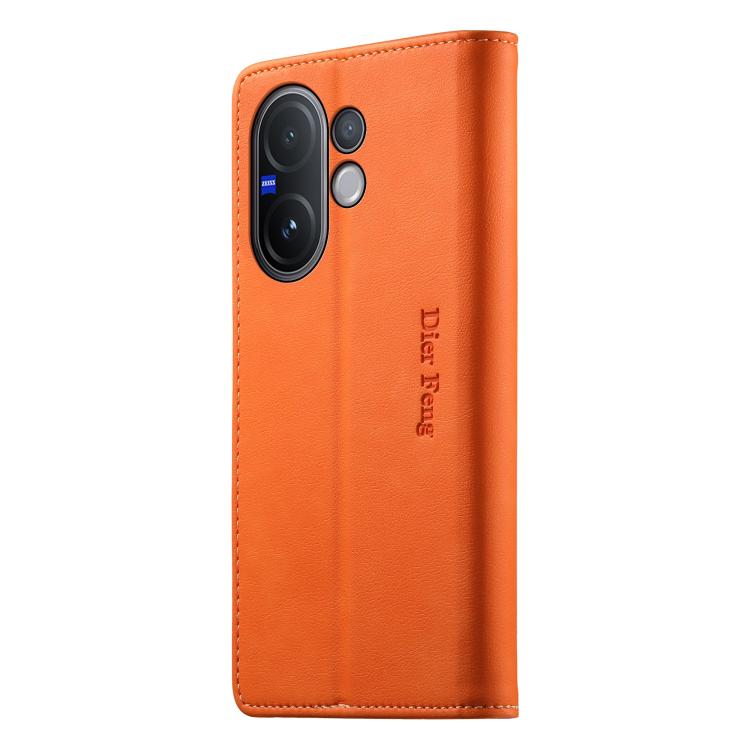 For vivo V60 5G Dierfeng Metal Snap Magnetic RFID Vegan Leather Phone Case
