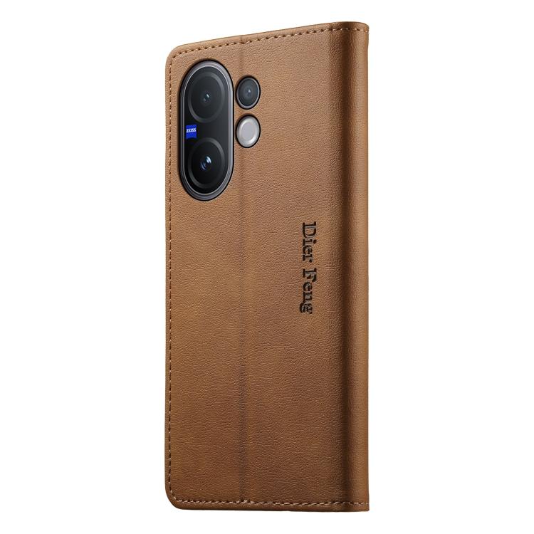 For vivo V60 5G Dierfeng Metal Snap Magnetic RFID Vegan Leather Phone Case