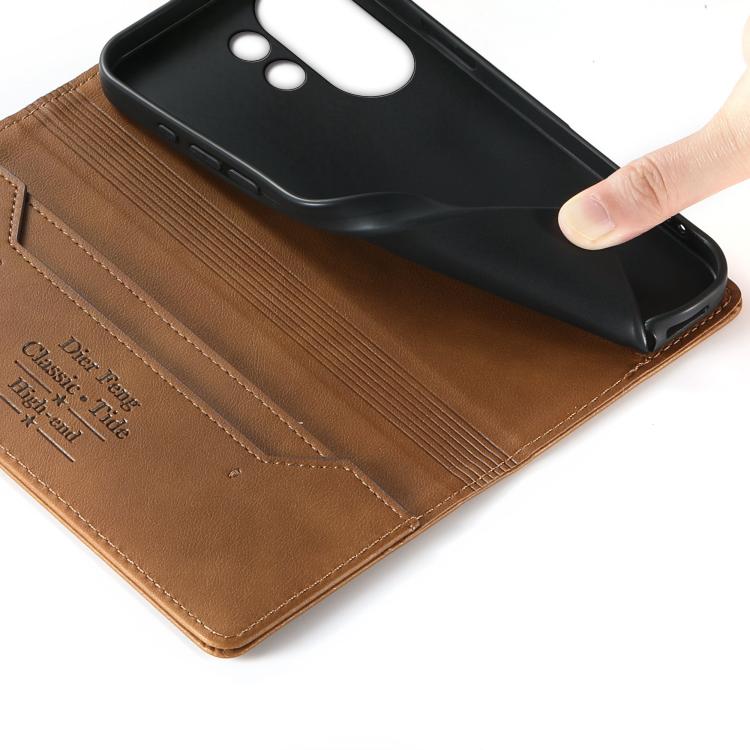 For vivo V60 5G Dierfeng Metal Snap Magnetic RFID Vegan Leather Phone Case