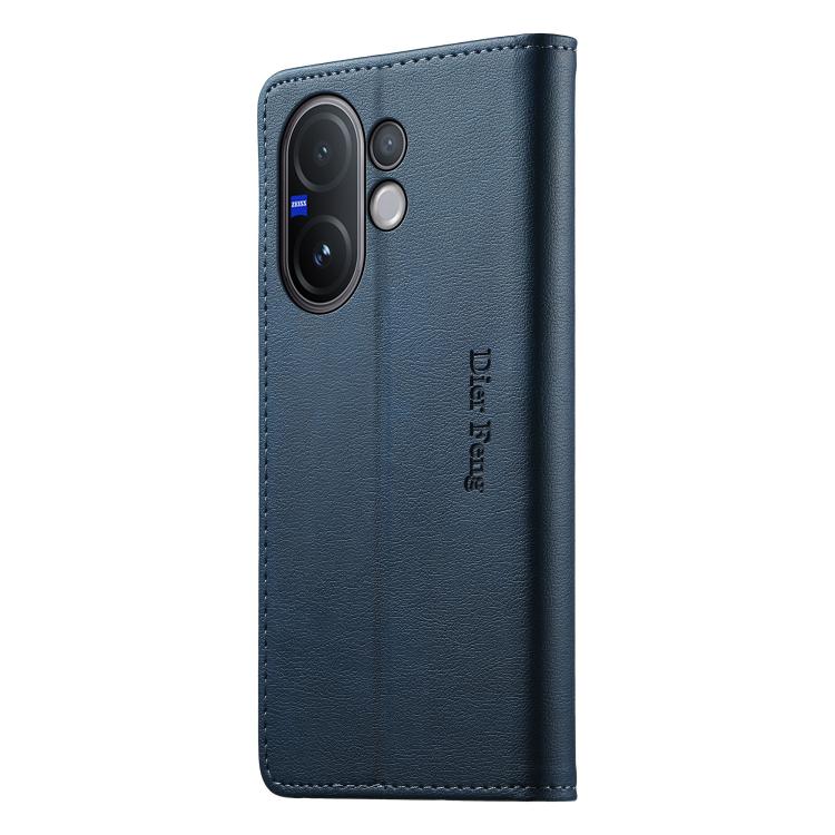 For vivo V60 5G Dierfeng Metal Snap Magnetic RFID Vegan Leather Phone Case