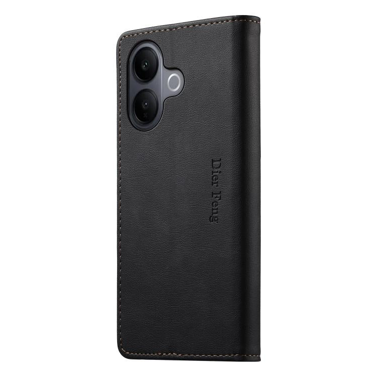 For vivo V60 Lite 5G Dierfeng Metal Snap Magnetic RFID Vegan Leather Phone Case