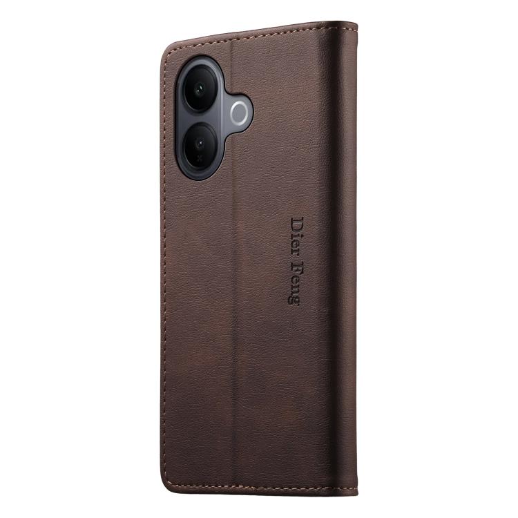 For vivo V60 Lite 5G Dierfeng Metal Snap Magnetic RFID Vegan Leather Phone Case