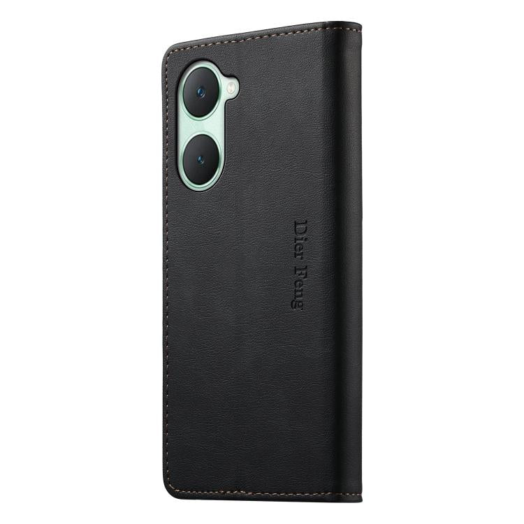 For vivo Y03 4G / Y18 4G Dierfeng Metal Snap Magnetic RFID Vegan Leather Phone Case