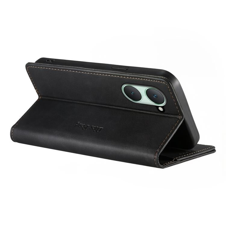 For vivo Y03 4G / Y18 4G Dierfeng Metal Snap Magnetic RFID Vegan Leather Phone Case