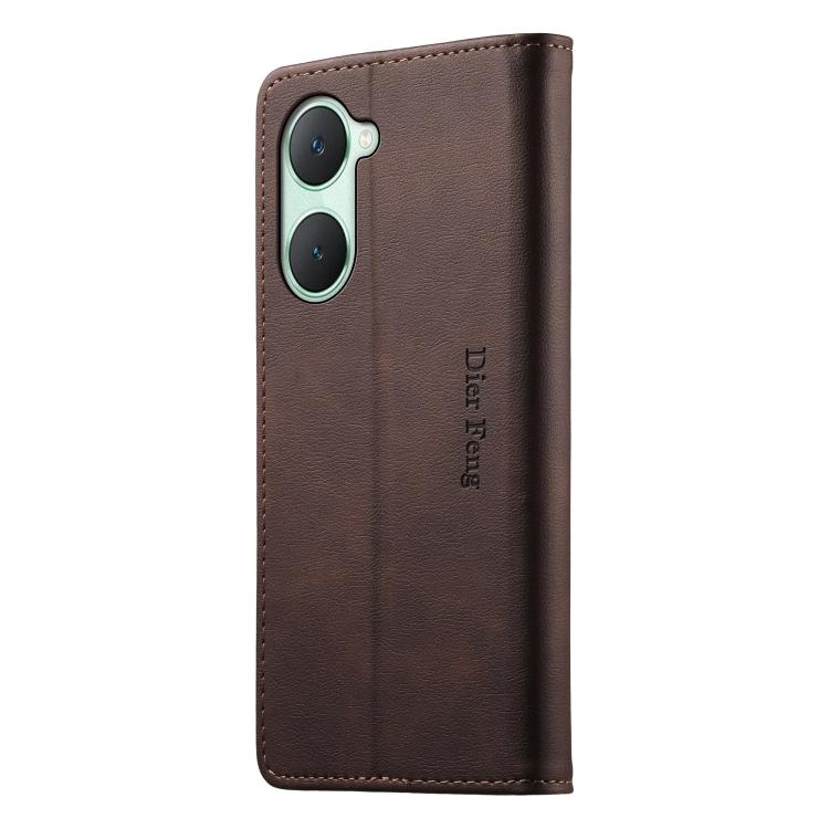 For vivo Y03 4G / Y18 4G Dierfeng Metal Snap Magnetic RFID Vegan Leather Phone Case